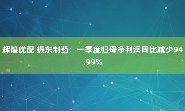 辉煌优配 振东制药：一季度归母净利润同比减少94.99%
