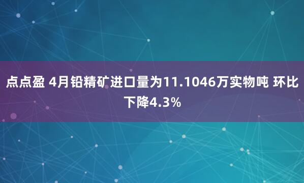 点点盈 4月铅精矿进口量为11.1046万实物吨 环比下降4.3%